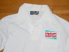 Vintage 1970s Lipton ice tea Polo Shirt by Knit Shirt Exchange White Pocket M