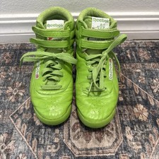 WOMENS VTG 1980’s REEBOK FREESTYLE CLASSIC HIGH TOP LIME GREEN AROBIC SZ 7 USA