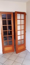 Double portes de Salon en merisier et verre de 12 carreaux en très bon état