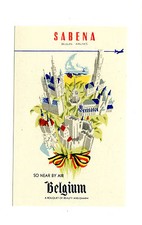 Vintage Airline Luggage Label  SABENA AIRLINES so near by air Belgium Bouquet