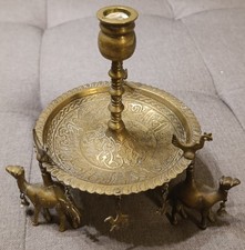 ANTIQUE ORIENTAL BRASS CANDLESTICK DECORATED WITH CAMELS - VINTAGE 