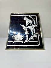 Etched MCM Hollywood Regency Style Mirror With Tea Pot Wall Art Vintage