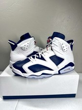 Men Nike Air Jordan 6 Retro Olympic Midnight Navy White Shoe CT8529-164 Size 13