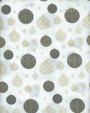 COUPON TISSU NOEL BLANC BOULES NOIRES ET DOREES OR COTON 