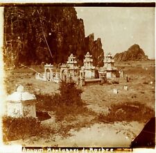 VIETNAM Annam China Marble Mountains c1910, Vintage Stereo Photo Plate 