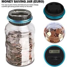Piggy bank with electronic LCD digital counter coin account silver Euro 1.5 L