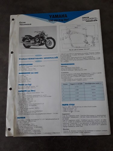Fiche technique yamaha - fiche, xvs