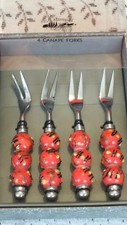 New Red Decorated [India] Handled Set of 4 art Artimino {Dillards} Canape Forks