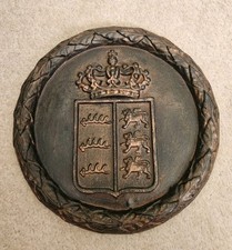Plaque Murale Ancienne en Bronze Blason Royal Couronné Style Danois 20 cm Ancien