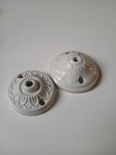 Lot 2 Anciennes petites rosaces faïence blanche plafond électrique  authentique 