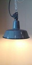 BAUHAUS ART DECO INDUSTRIE LAMPE ÉMAILLÉE Ø26cm Suspension Gris "A"