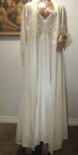 ShadowLine Vintage Peignoir Set Ivory Lace Satin Long Maxi Gown Robe 1X