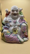 Vintage Laughing Buddha With Children Porcelain “Wu Zi Deng Ke” Blessed Fengshui