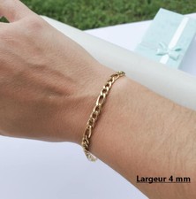 Bracelet figaro acier inoxydable plaqué or homme femme 4mm et 20 cm réglable