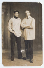 Young Men in White Full Foot Blouse - Old Studio Photo, RPPC, CPA