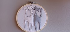 Boutis Provençal "les Chats" dans le tambour ,14 cm ,Fait main