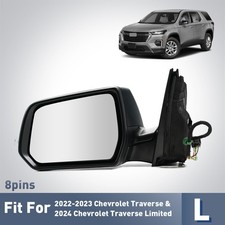 Left Driver Side View Mirror For 2022-2023 Chevrolet Traverse 8 Pins w/ Heated