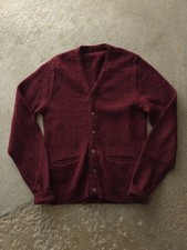 Vintage 1960s Burgundy Fuzzy Mohair Wool Cardigan Sweater M Grunge
