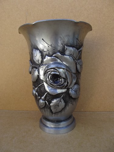 Vase étain décor rose - vase,