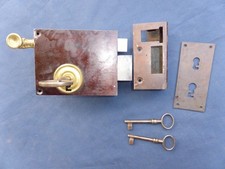 Grosse serrure 2 entrées 3 clefs gâche Fer Laiton Porte d'entrée droite ancienne