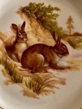 Assiette décorative signée S.F.P, décor de 2 lapins, liseré doré, tirage limité