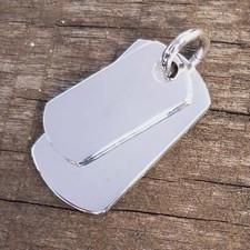 925 Sterling Silver Double Dog Tag Pendant Large Charm Necklace for Men & Women