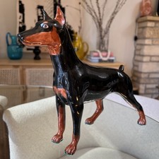 Hand-Painted Ceramic Doberman Pinscher Figurine Large 11" Mid-Century Modern Dog