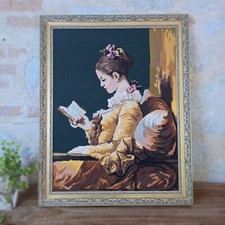 Stunning Large Canvas Reproduction of La Liseuse de Fragonard in a Gold Frame