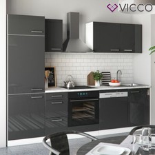 Meuble de cuisine bloc cuisine cuisine équipée 270cm anthracite brillant Optima