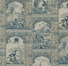 GP & J BAKER CURTAIN FABRIC DESIGN Indienne Toile 8.8 METRES BLUE/RED 100% LINEN