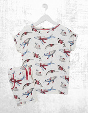 Ex Fat Face Women’s Short Sleeve Shorts and Top Pyjama Set in Ivory Whale