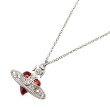 Collier pendentif orbe Vivienne Westwood laiton rouge 39,5/43,5 cm NEUF femme