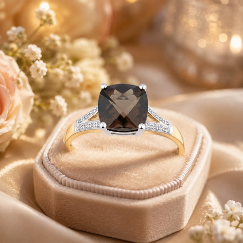 Bague tige fendue quartz fumé