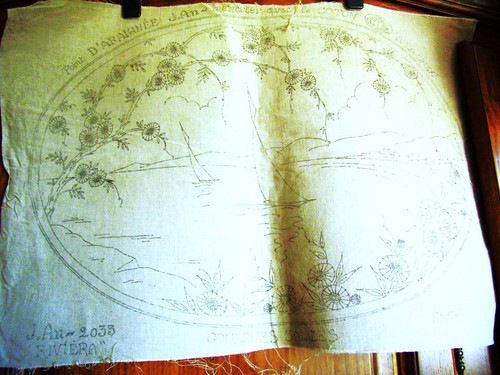 Toile lin broder motif - toile, de