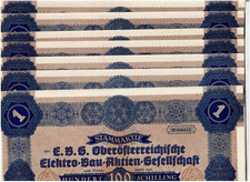 Lot 6 E.B.G. Upper East. Elektro-Bau-AG, Linz 1937, 100 Schilling, ordinary share, VF +