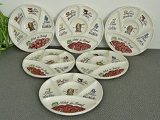 6 ASSIETTES À FONDUE COMPARTIMENTS SAUCE VIANDE FAÏENCE DE GIEN VINTAGE ANNÉE 70