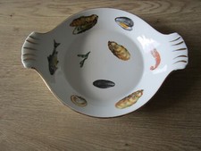 Gratin dish decor fish / crustaceans porcelain Aquitaine L. Lourioux