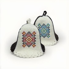 Gift Set of 2 Embroidered  Wool Sauna Hats Ideal Gift for Wellness Lovers