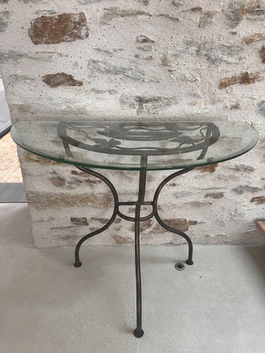 Guéridon fer forgé - et, verre