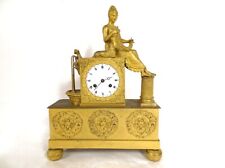 Empire pendulum gilded bronze young woman shepherdess fountain dolphin flowers 19th century