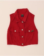 BENETTON Womens Crop Denim Gilet IT 42 Medium Red Cotton BW11