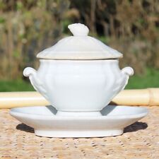 Antique Creil et Montereau earthenware mustard bowl white shabby