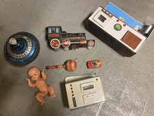 Antique Tin Dinner Stove Furniture Barbie Doll Train Bilboquet Toy Lot