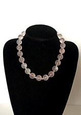 Ancien Collier Ras De Cou Perles De Quartz Rose A Facettes Fermoir Argent 925.