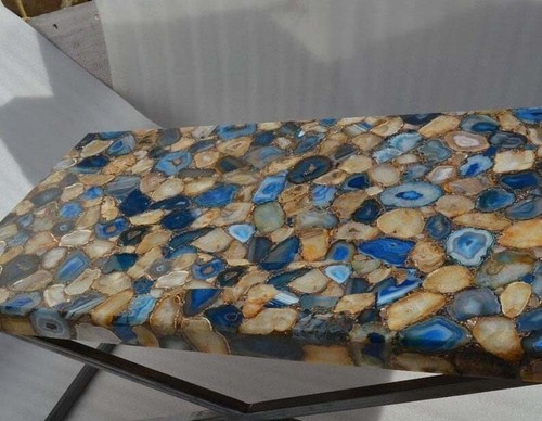 Table agate bleue jaune - agate,