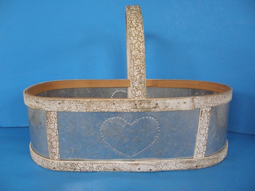 Vintage tin metal and wood - metal,