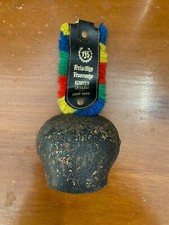 ANTIQUE BLACKENED COPPER COW BELL WITH LEATHER STRAP GERMAN FIREFIGHTERS