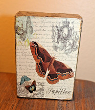Small Canvas Butterfly Papillon French Picture 6x4" Shelf Sitter Home Decor