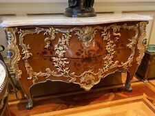 MAGNIFICENT PAIR OF 19C FRENCH MARBLE BRONZE INLAID WOOD COMMODES MUST SE