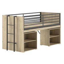 MARCO - Lit Surélevé Combiné 90x200cm Plateau coulissant avec Etagères Aspect Ch